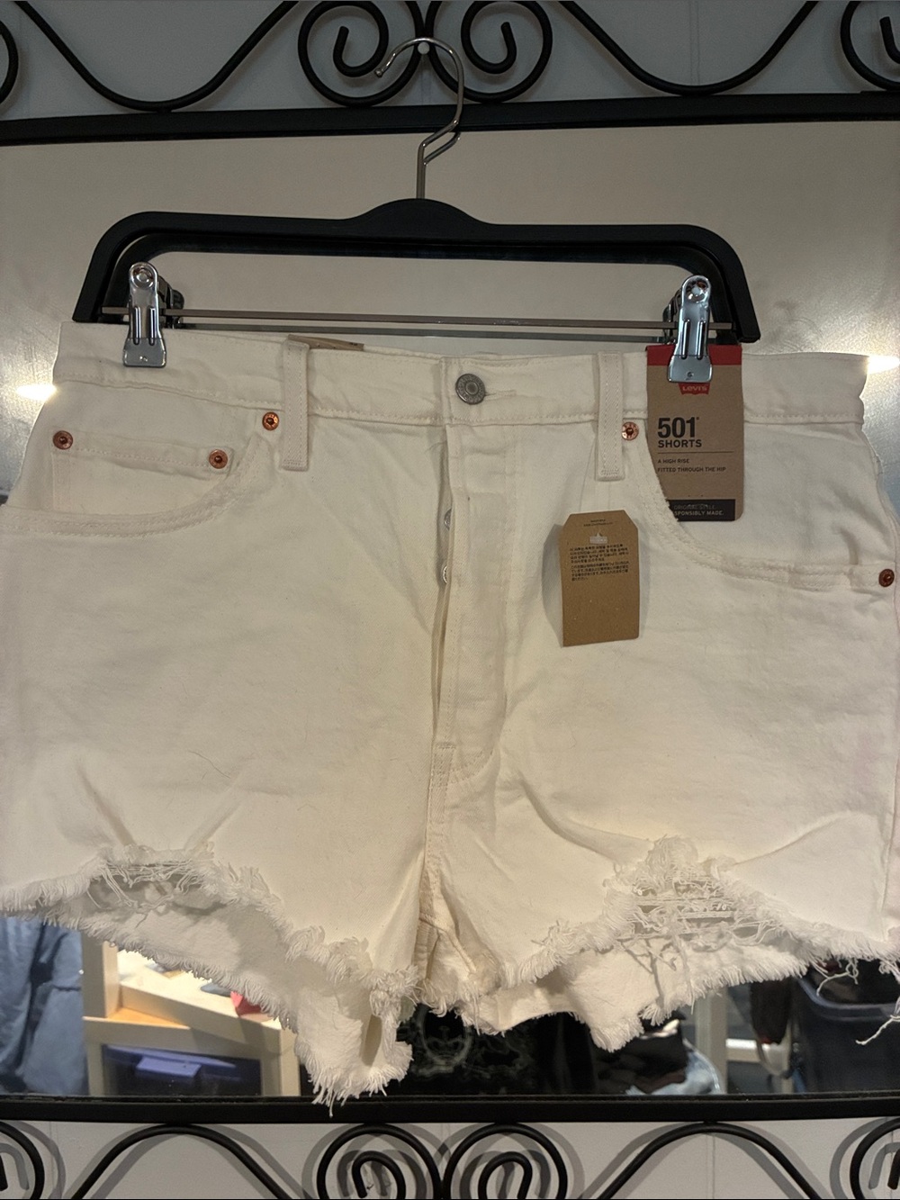 Levi's White Distressed Cutoff Denim Shorts